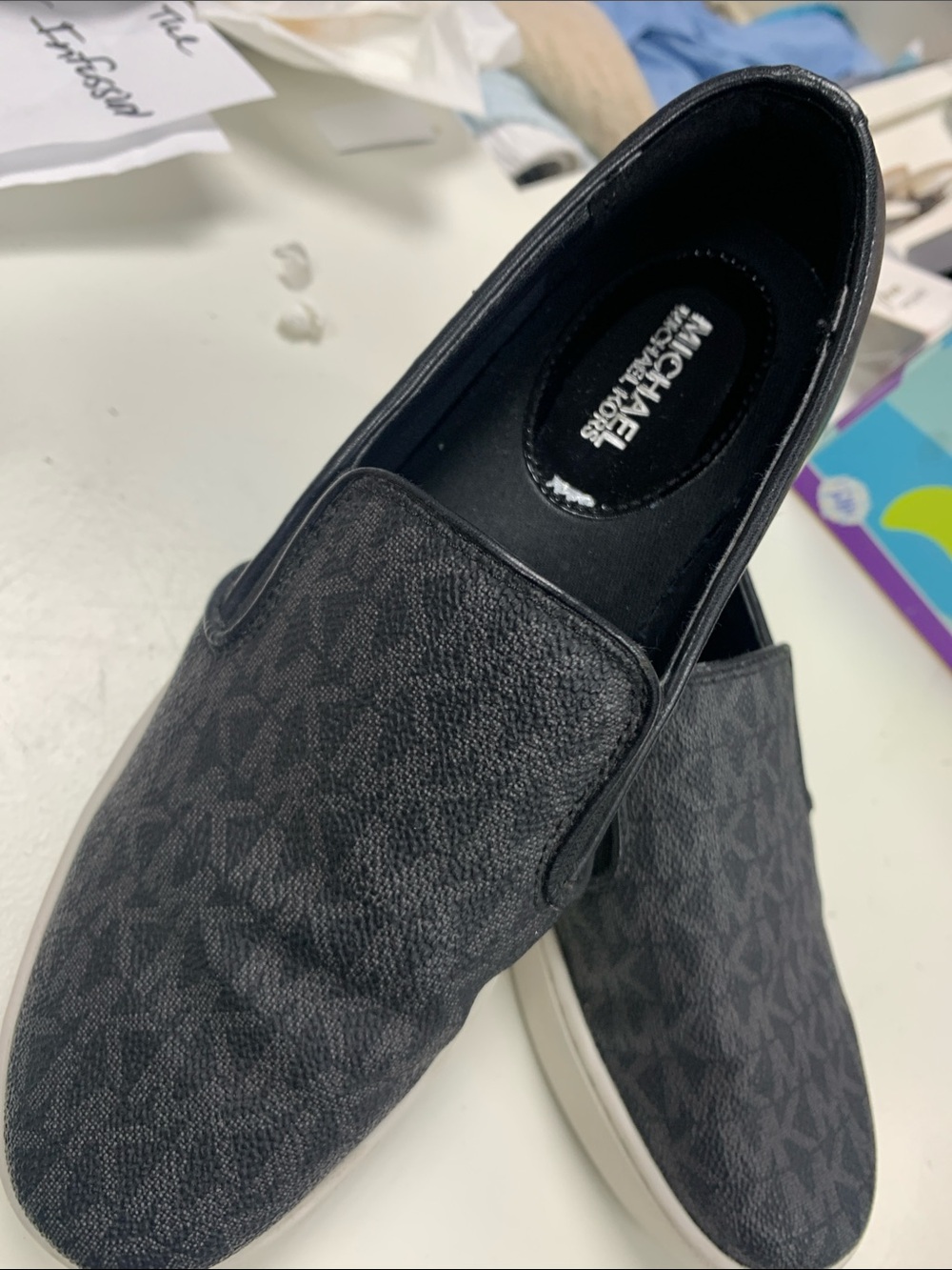 Michael Kors Men's Black Slip-On Loafers with MK Monogram - Picture 2 of 9